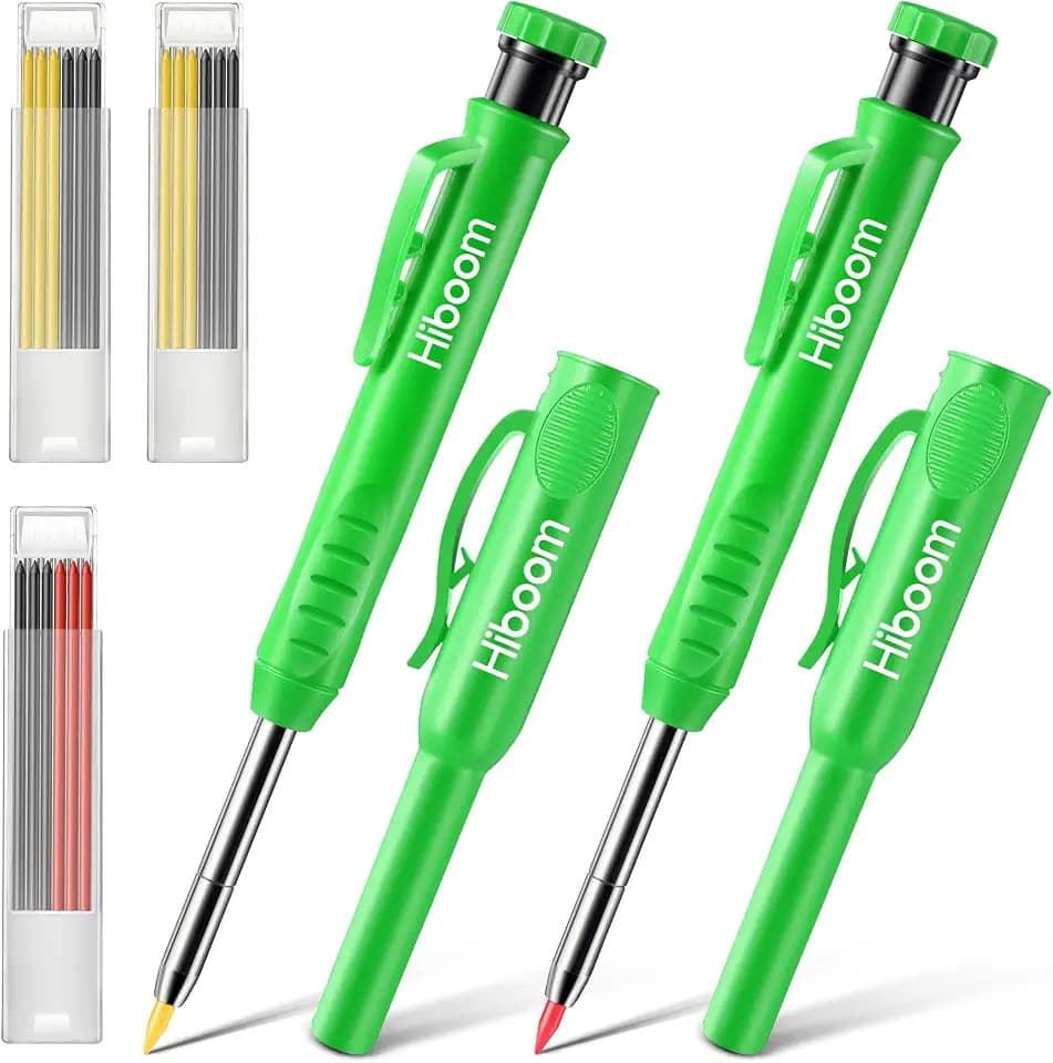 Hiboom 2 Pack Carpenter Pencils with Pencil Cap and 18 Refills, Green