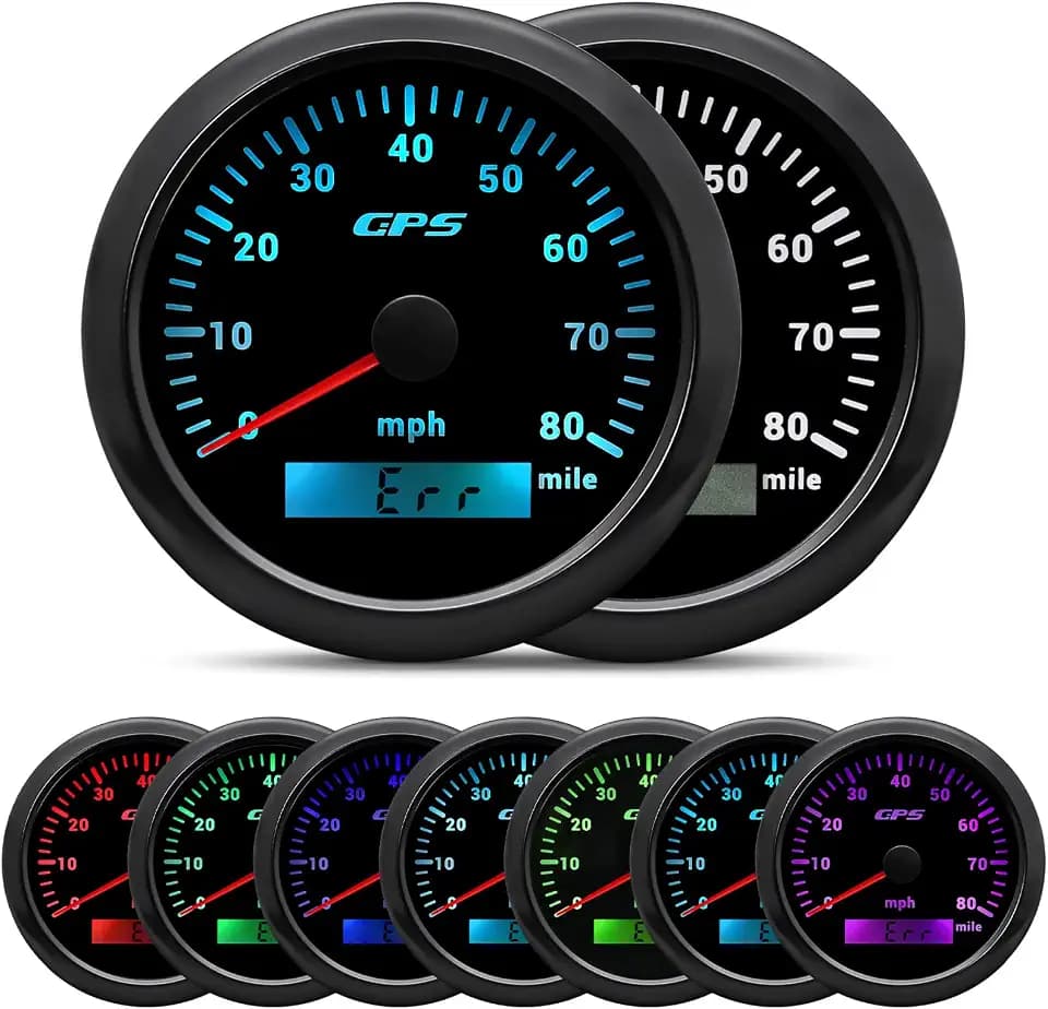 ARTILAURA GPS Speedometer 85mm 3-3/8" Digital Odometer 80MPH Speed Gauge 7 Color Waterproof for AUTO Car Marine Truck 9-32V (Black)