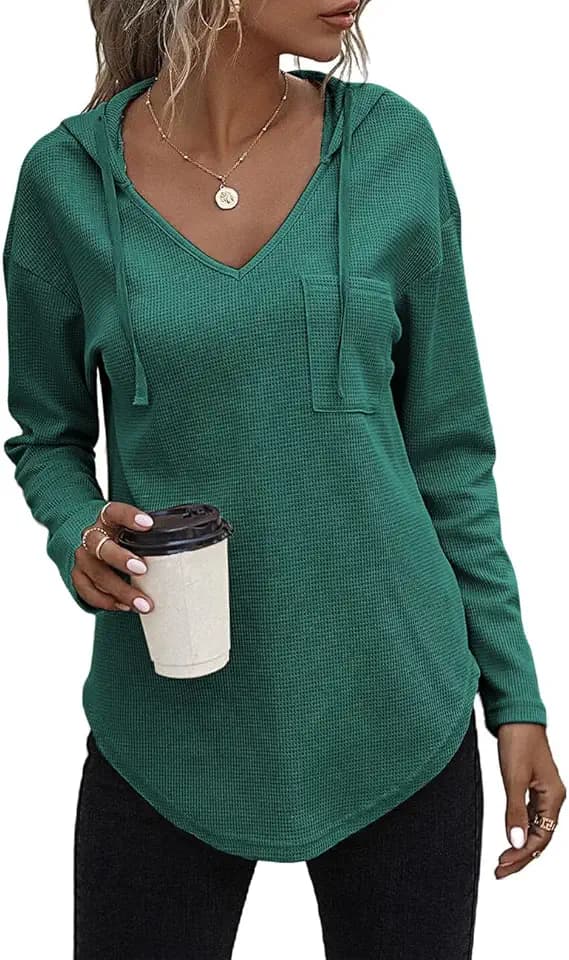 Cuptacc Pullover Damen Hoodie Mit Kordelzug V-Ausschnitt Kapuzenpullover