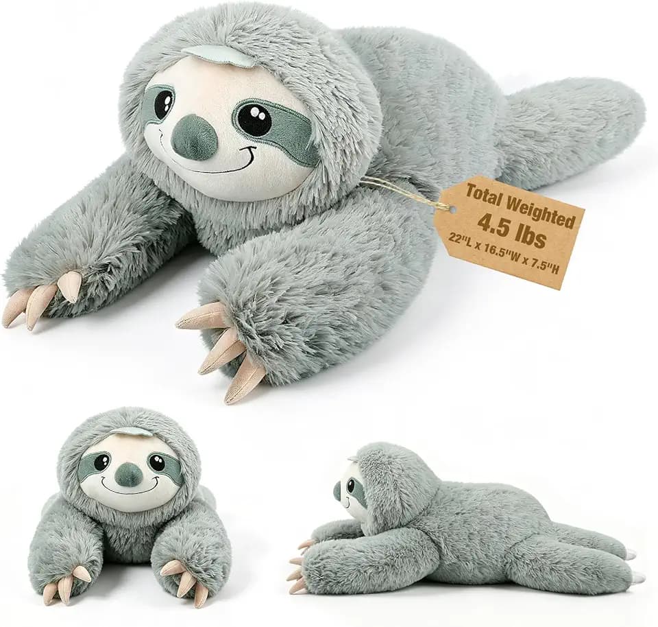 Bobbie & Laxi 22" Laying Sloth Plush, 4.5 lbs Weighted Stuffed Animals