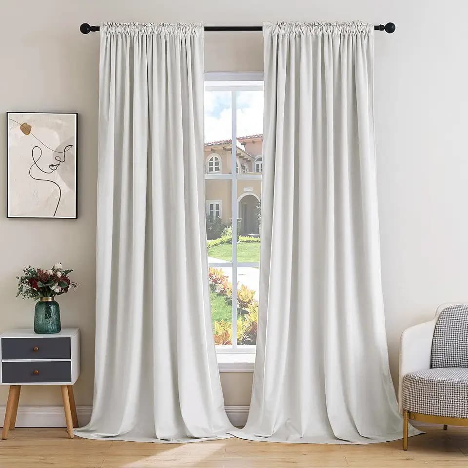 MIULEE White Blackout Velvet Curtains Drapes 96 Inch Long 52"x96" Bedroom