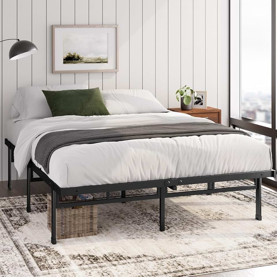 Zinus Justin Bett 160 x 200 cm – 36 cm Höhe mit Stauraum unter dem Bett – Plattformbett aus Metall – Schwarz