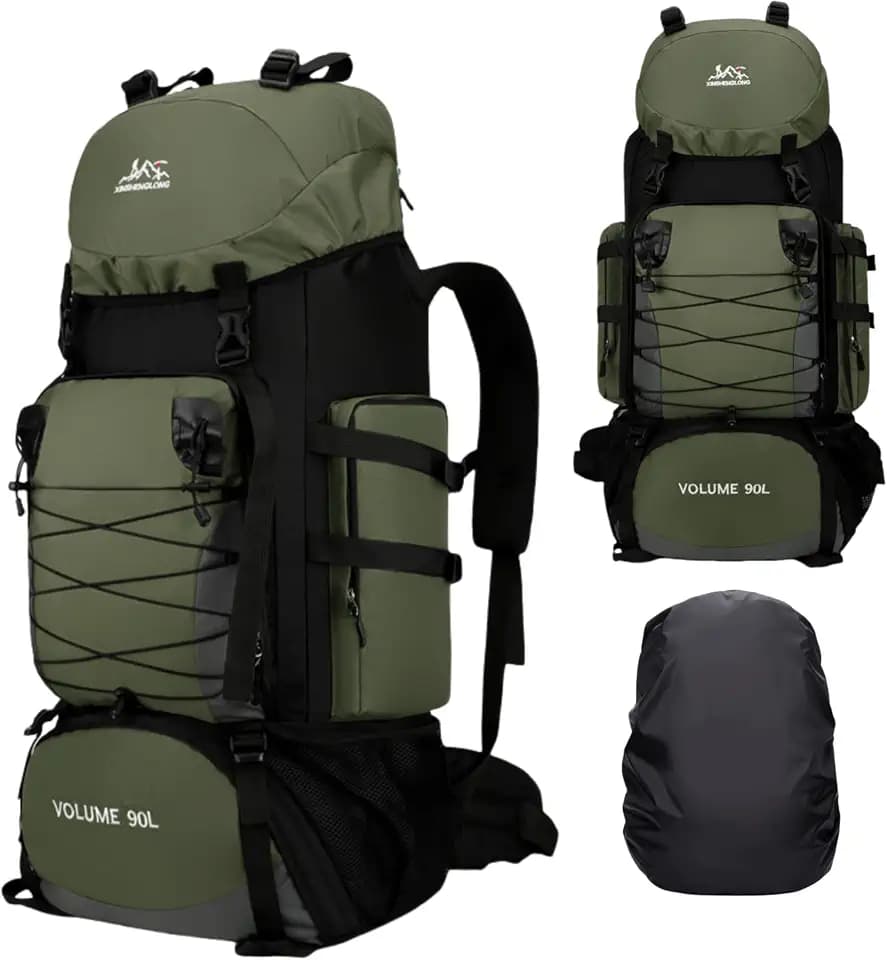 Wasserabweisender 90L Rucksack mit großer Kapazität – Reiserucksack Wasserdichter Rucksack für Reisen, Camping, Herd, Wandern, Rucksack mit Regenschutz