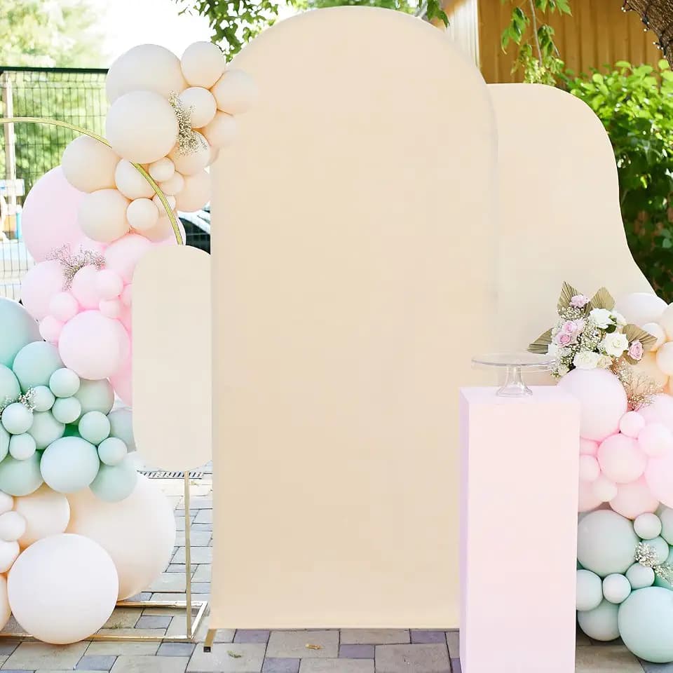 Spandex Fitted Arch Cover Beige Wedding Arch Cover 3.3x6.6FT Backdrop Fabric 2-Sided Birthday Arch Covers Arched Stand for Wall Decor Round Top Backdrop Cover for Baby Shower Ceremony