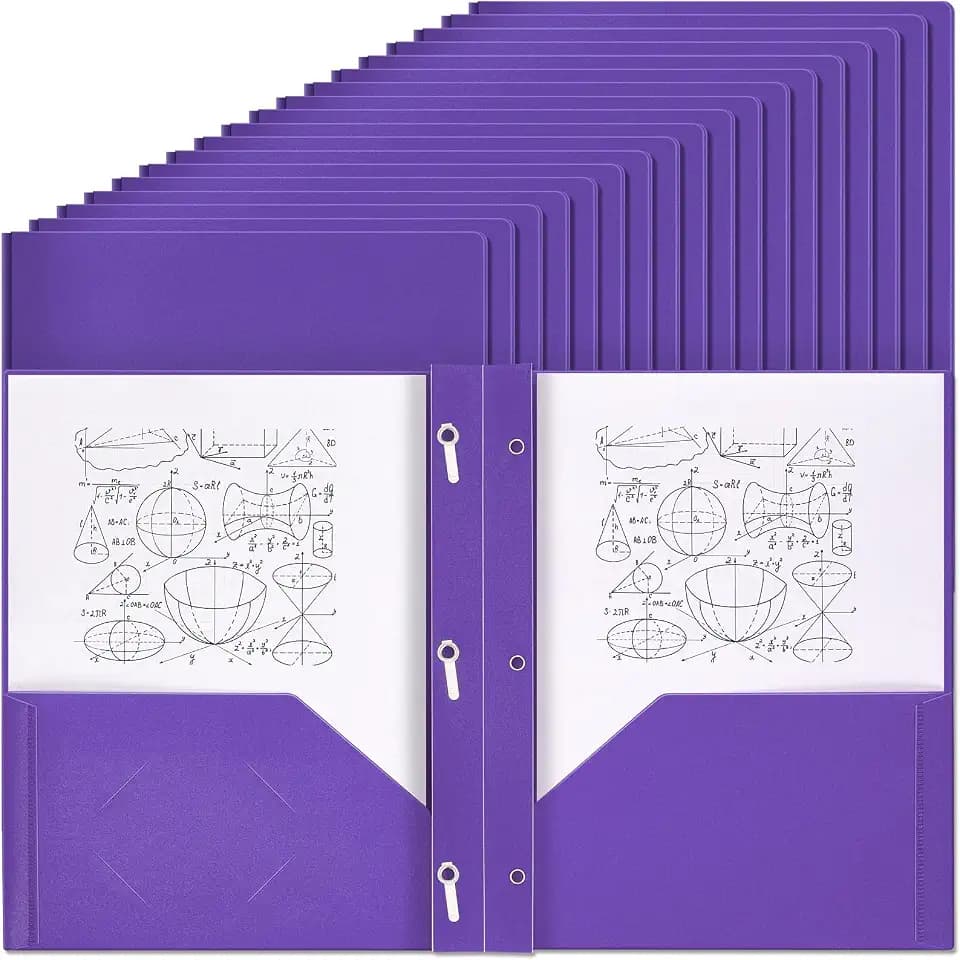 Yeaqee 60 Pcs Plastic Folders with Pockets and Prongs Plastic Folder 2 Pockets 3 Prongs with Card Slot for Office, School, Teachers, Office Workers (Purple)