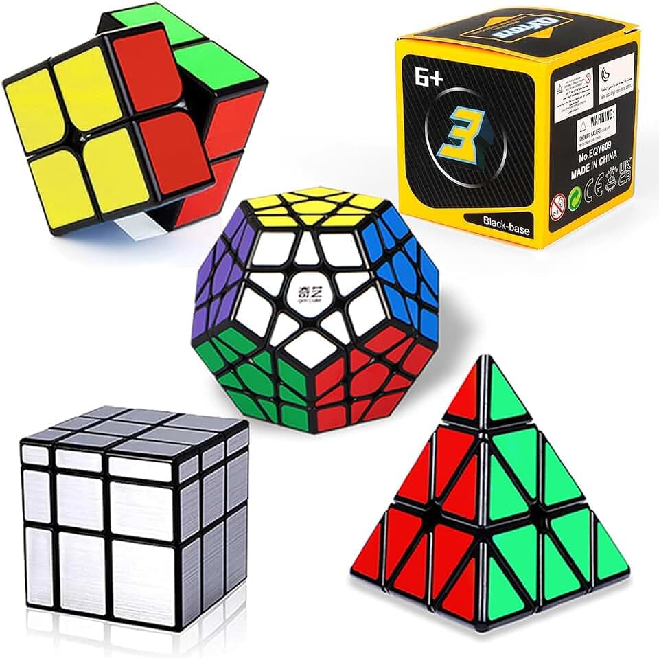 ROXENDA Zauberwürfel Set 2x2 3x3 Pyramide Megaminx Skewb Speed Cube Set Sammlung Puzzles mit Würfel Tutorial für Kinder und Erwachsene, [5er Pack] (Spiegel)