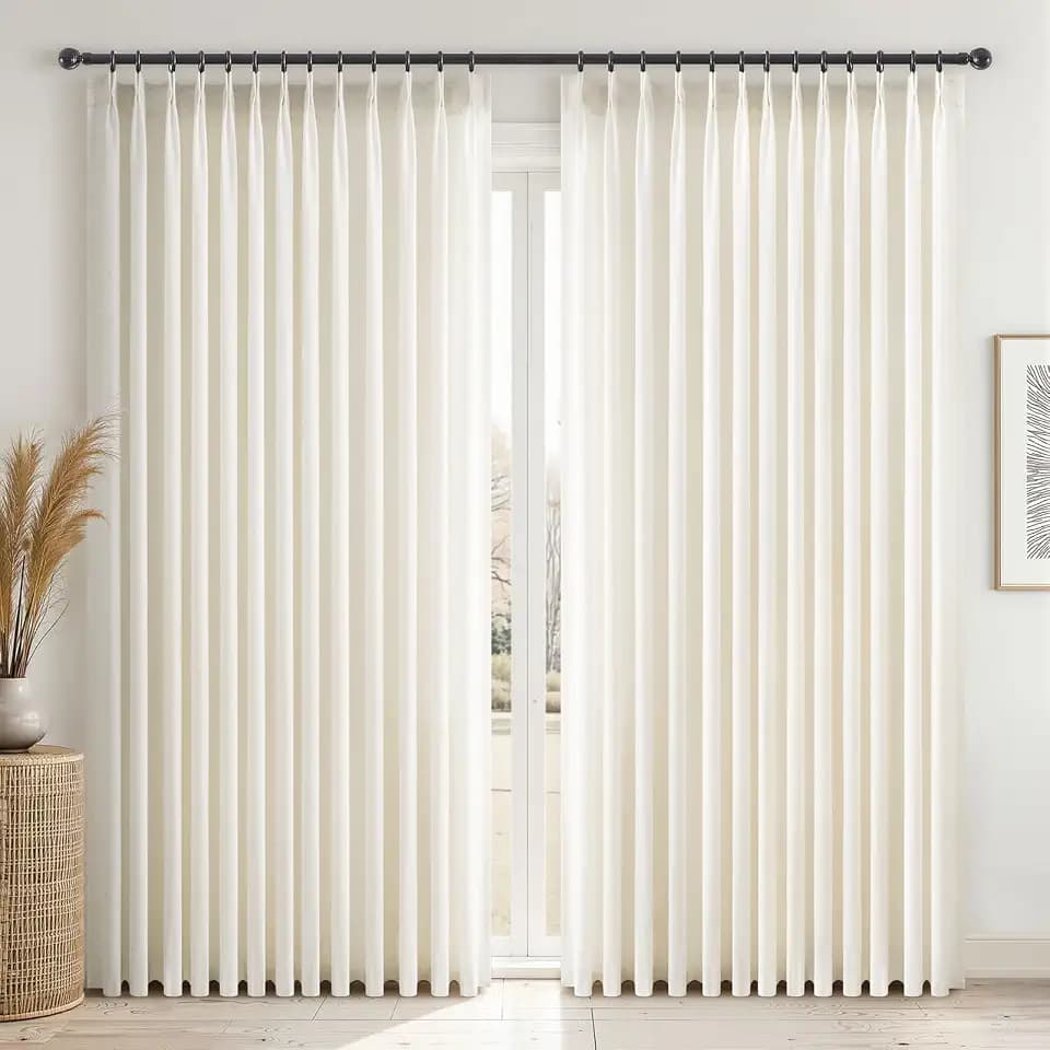 Topfinel Pinch Pleated Curtains 90 Inches Long 1 Panels Set,Natural Cream Semi Sheer Cotton Blend Fabric Aesthetic Advanced Curtain Drapes for Living Room Bedroom,72x90 inch Length