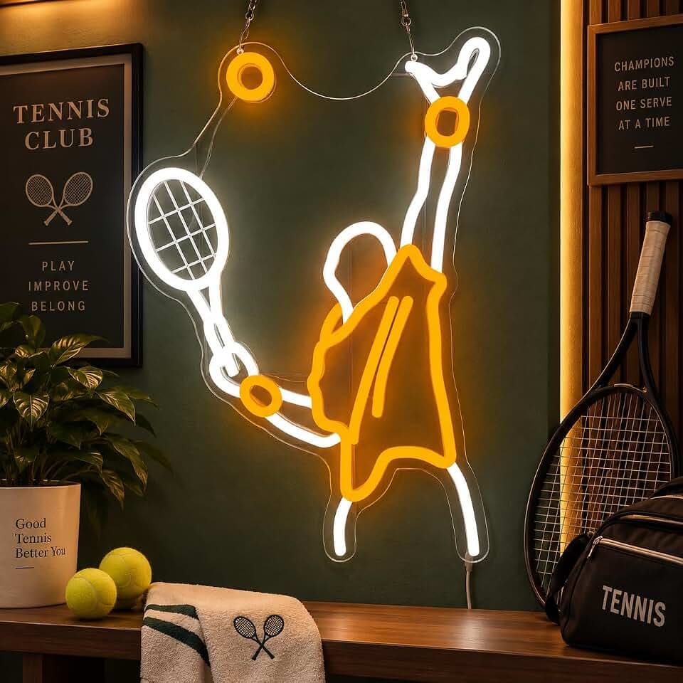 Tennis Neon Sign Sports Neon Light for Wall Decor USB Powered Tennis Decor LED Light for Girl Man Cave Sport Light Up Ball Sign for Club Dormitory Bedroom Birthday Gifts for Tennis Lovers