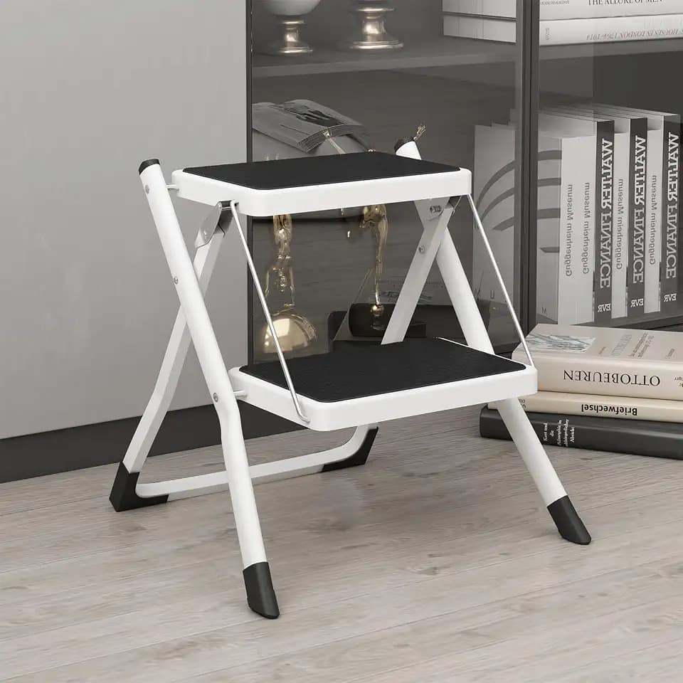 2 Step Ladder, Folding Metal Step Stool with Wide Anti-Slip Pedal