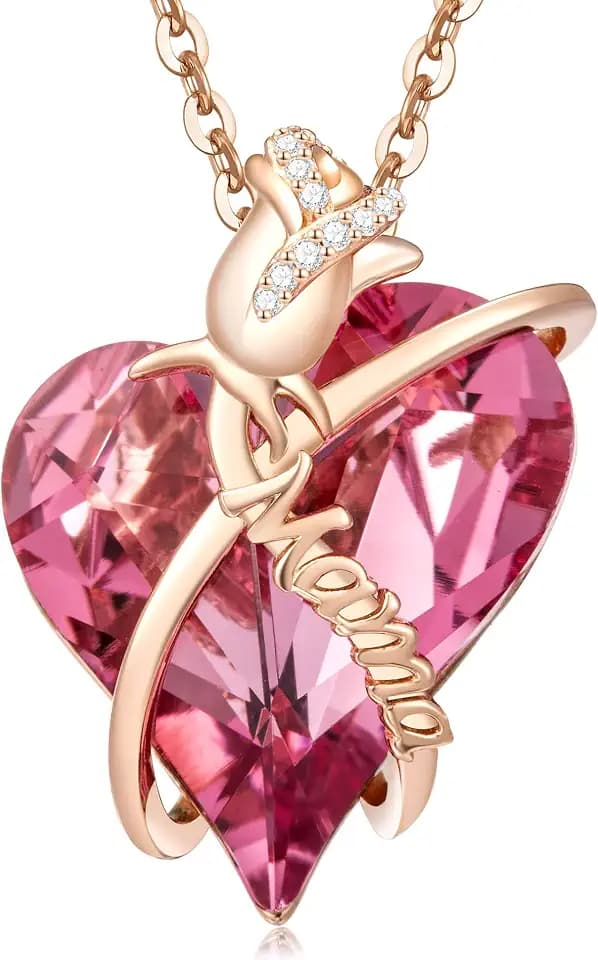 Damen Halskette Kristall Gravur Mama Silber 925 Kette Anhänger Herz Rose Schmuck Originell Geschenk für Weihnachten Muttertag Geburtstag