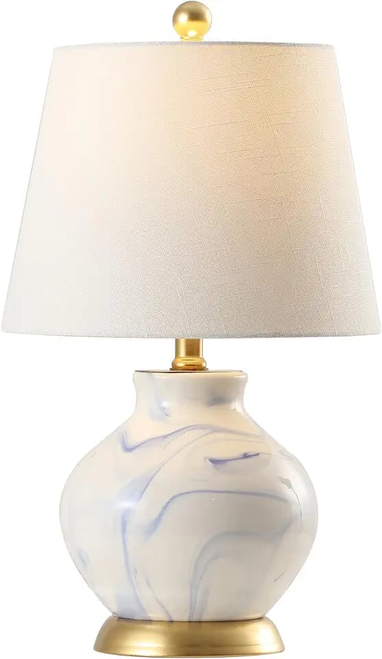 JONATHAN Y Holly Table Lamp Marbleized Ceramic Metal 20.5", Blue/White