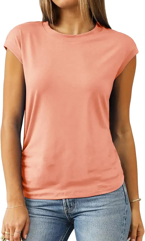 Abardsion Trendy Round Neck Cap Sleeve Tops for Women
