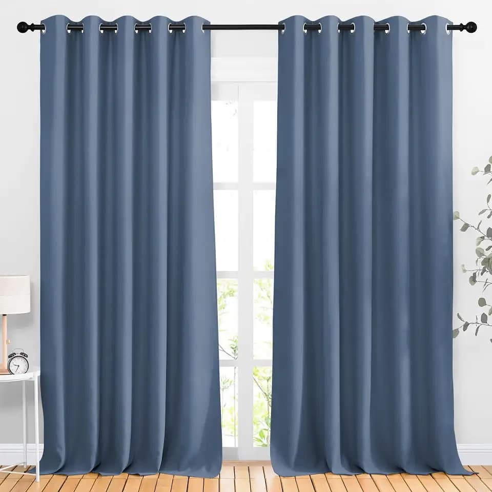 NICETOWN Bedroom Blackout 110 inch Curtains for Sliding Glass Door, Grommet Thermal Insulated Solid Window Treatments Sound Reducing for Living Room, W66 x L110, Stone Blue, Set of 2