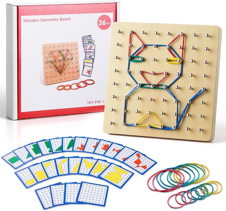 Homealexa Holz Geoboard-Set Geometriebrett Montessori Holz Spielzeug für Kinder, Inspirieren die Phantasie und Kreativität des Kinders