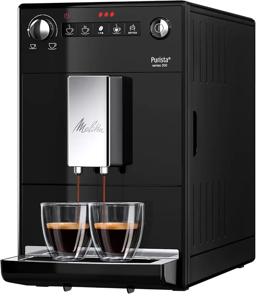 Melitta Purista – Kaffeevollautomat mit Lieblingskaffee-Funktion, Kaffeemaschine mit Mahlwerk und 3-stufig Einstellbarer Kaffeestärke, für Kaffee und Espresso,Schwarz