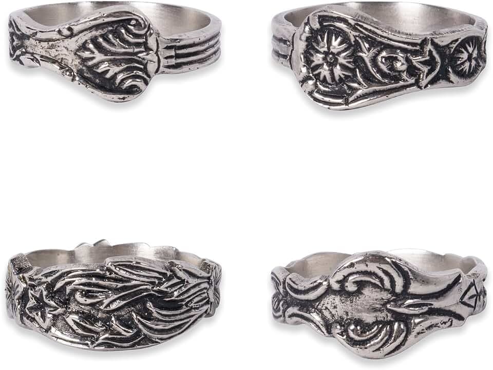 DII Decorative Assorted Silver Napkin Ring Set, One Size, Vintage Silver Spoon, 4 Count
