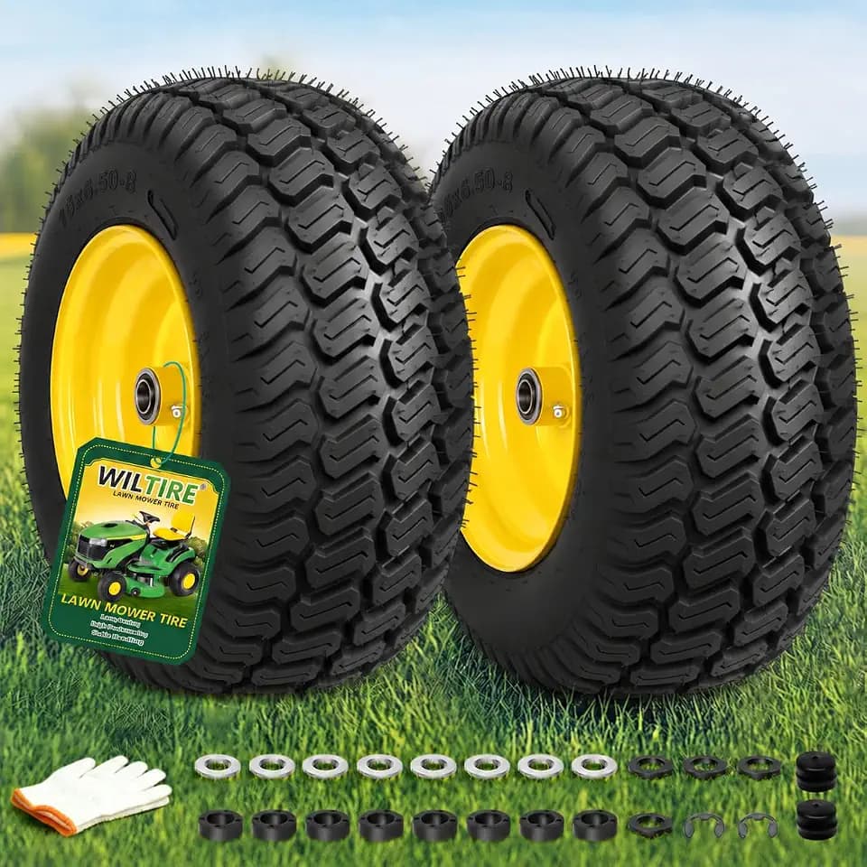 (2 Pack) 16x6.50-8 Tubeless Lawn Mower Front Tire and Wheel