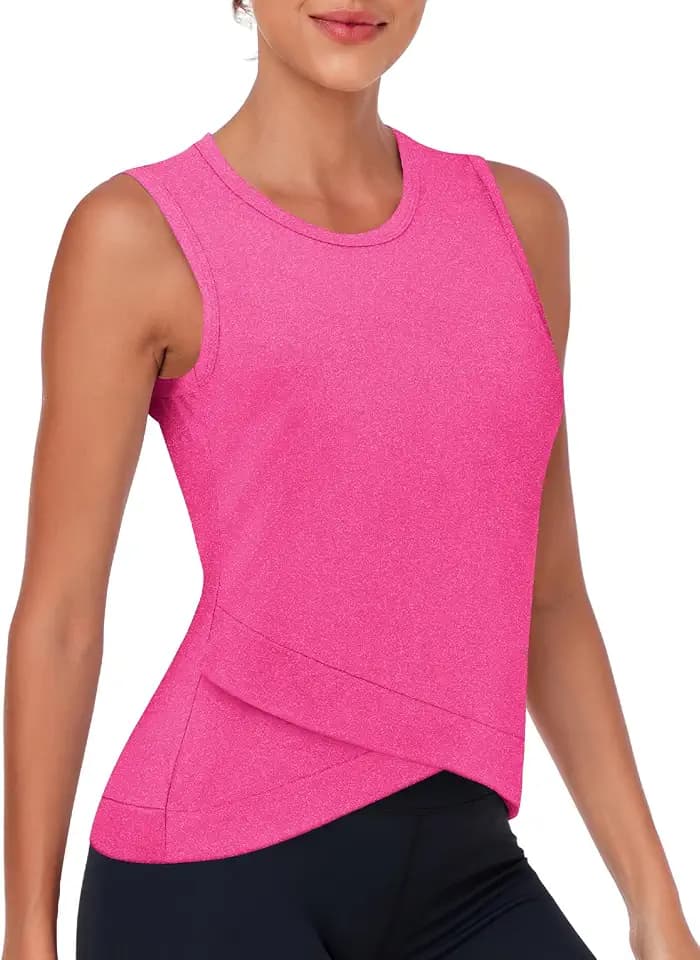 LURANEE Women's Crossover Hem Crop Tank Top Workout Yoga Athletic Shirts