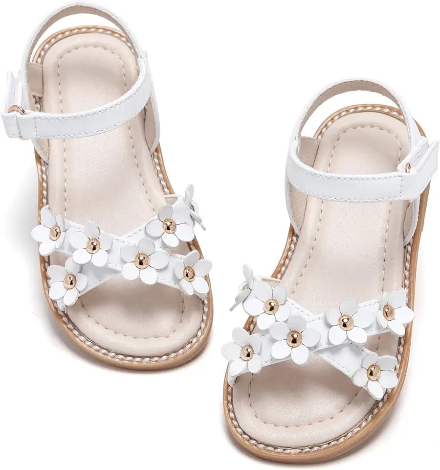 GINFIVE Toddler Flower Girls Flat Sandals Open Toe Dress Shoes for Wedding