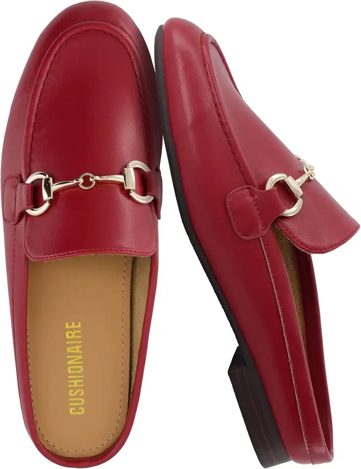 CUSHIONAIRE Yummy Slip On Womens Mules, Business Casual Loafers for Women with Low Heel and Metal Chain Detail - [Run Small Size Up]