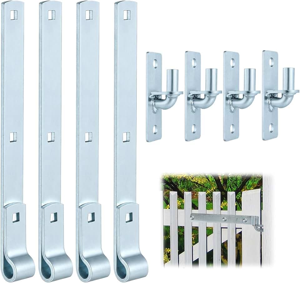 4 Sets Wall Mount Gate Hinge Bracket with Strap Hinge Heavy Duty Farm & Chain Link Gate Hinges Farm Gate Hinges Outdoor Hardware for Barns Tool Sheds and Other Swing Doors, Galvanized