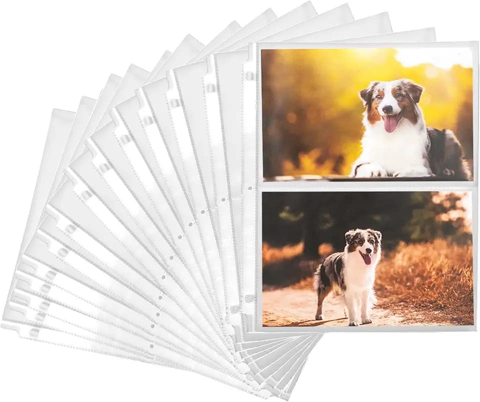 Samsill 100 Pack 5x7 Photo Album Refills, 100 Pictures, 3-Ring Binder Photo Sleeve Inserts, 2 Pocket Photo Page for 5x7 Photographs, Postcards, Recipe Cards, 400 Pictures Total