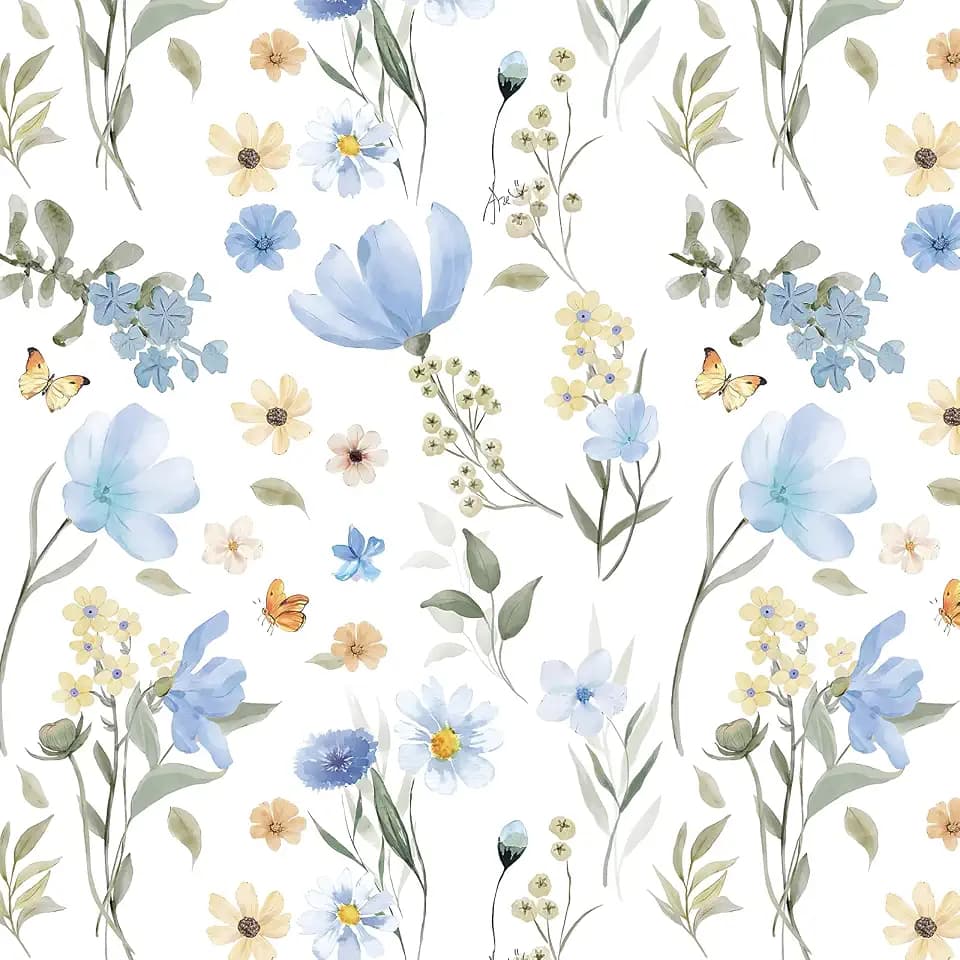 Toduso Blue Floral Wallpaper Peel and Stick Removable Contact Paper Wall Paper Modern Blue and White Wallpaper for Bedroom Bathroom Cabinets Self Adhesive Vinyl 17.3" x 196.8"