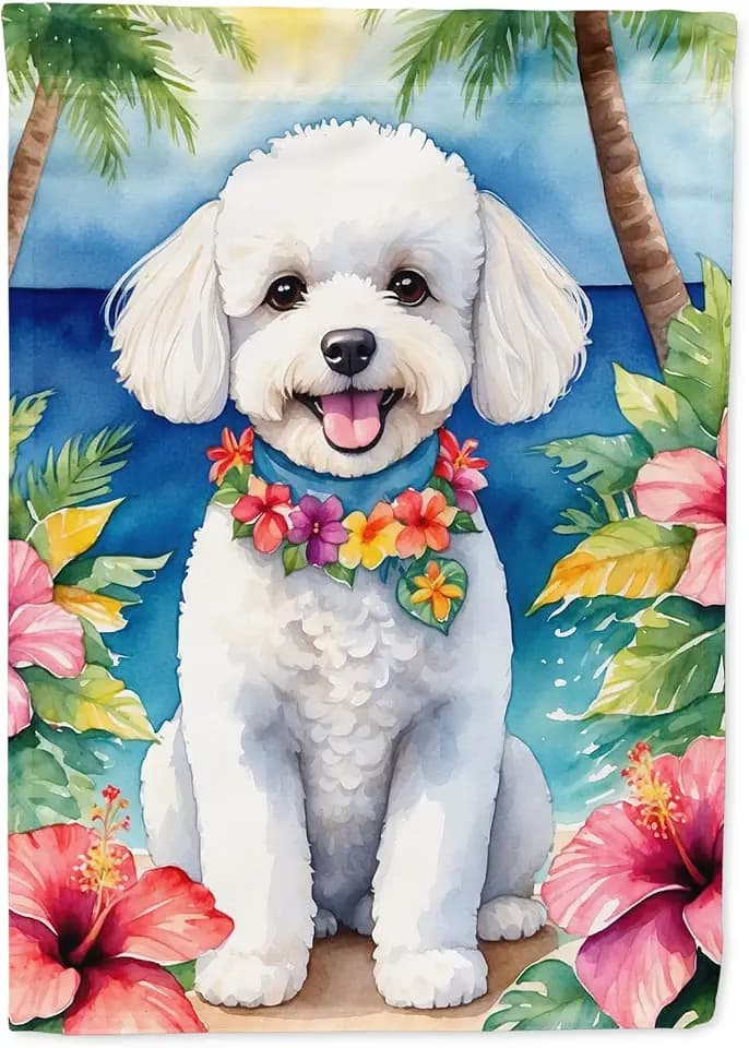 Caroline's Treasures DAC6372GF Bichon Frise Luau Garden Flag Mailbox Flag Decorative Yard Flag Banner Outside Patio Artwork Yard Flower Beds, Garden Size, Multicolor