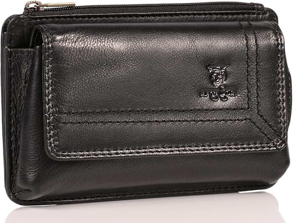 MATADOR 2in1 Echtleder Gürteltasche Handy mit Reißverschlussfach #Brisbane, mit edler Geschenkbox und RFID Schutz, Elegante Handytasche Leder Gürtel für Smartphone bis 6,1 Zoll in Schwarz Nappa