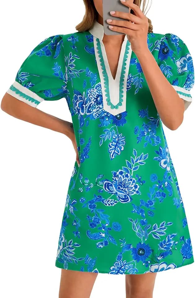 Wenrine Womens Summer Mini Dress Casual Floral Boho Dresses Beach Sundress
