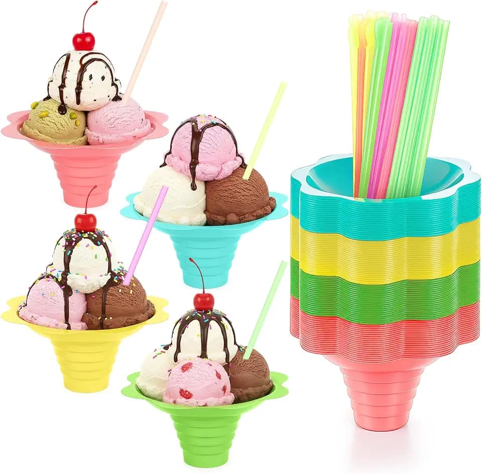 Boao 200 Pcs 12 oz Colorful Snow Cone Cups with Spoon Straw, Reusable