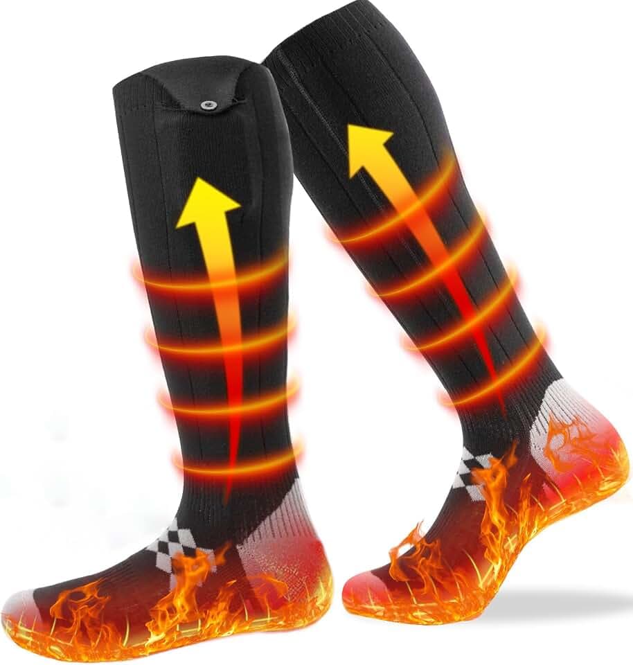 Beheizbare Socken 2025, 2er 5V/9000mAh Akku Max. 18H Wolle Fußwärmer Elektrisch Wiederaufladbare 2 Heizdraht Beheizte Socken Heizsocken 4 Heizstufen für Ganze Fußsohle