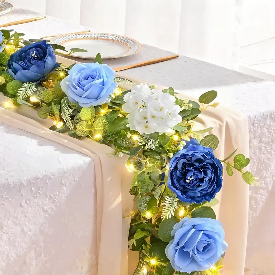 Livole 6 FT Flower Garland with Light, Blue 12 Peony Floral Garland