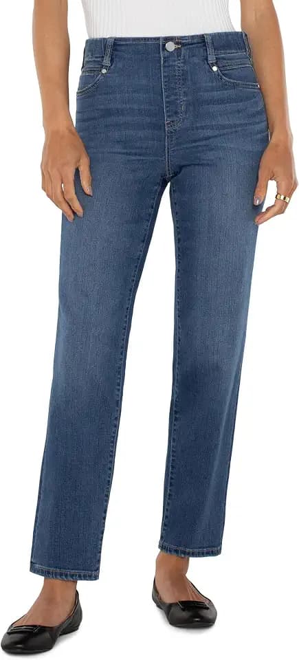 Liverpool Women's Gia Glider Pull-on Mid-Rise Slim Dual Fx Denim