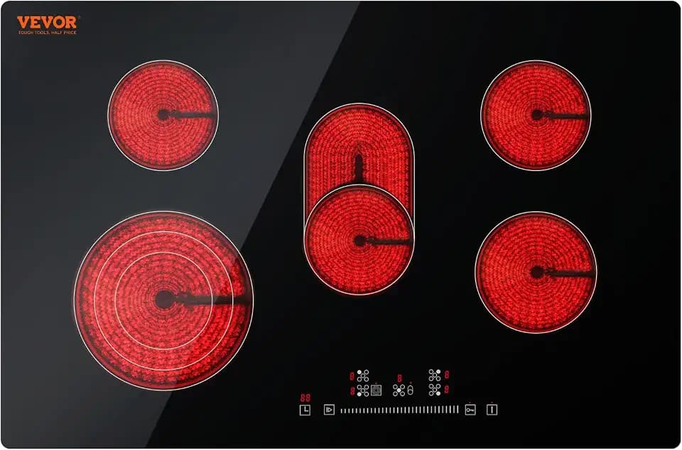 VEVOR 30in 5-Burner Electric Cooktop Built-in Stove Top, Touch Control, 9 Levels, Timer, Child Lock, Multi-Ring Dual+Oval, Ceramic Glass, 220V 8600W No Plug