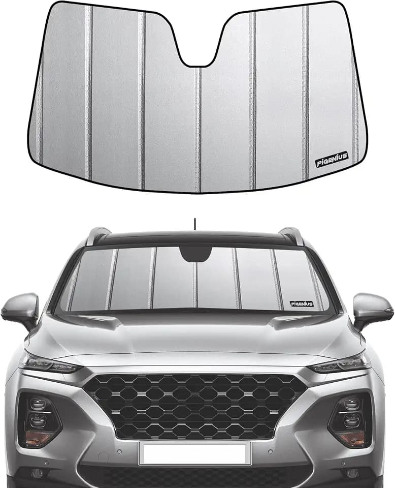 Pigenius Windshield Sunshade for Hyundai Santa Fe 2013-2018 Santa Fe XL 2019, Premium Grey Leather Finish