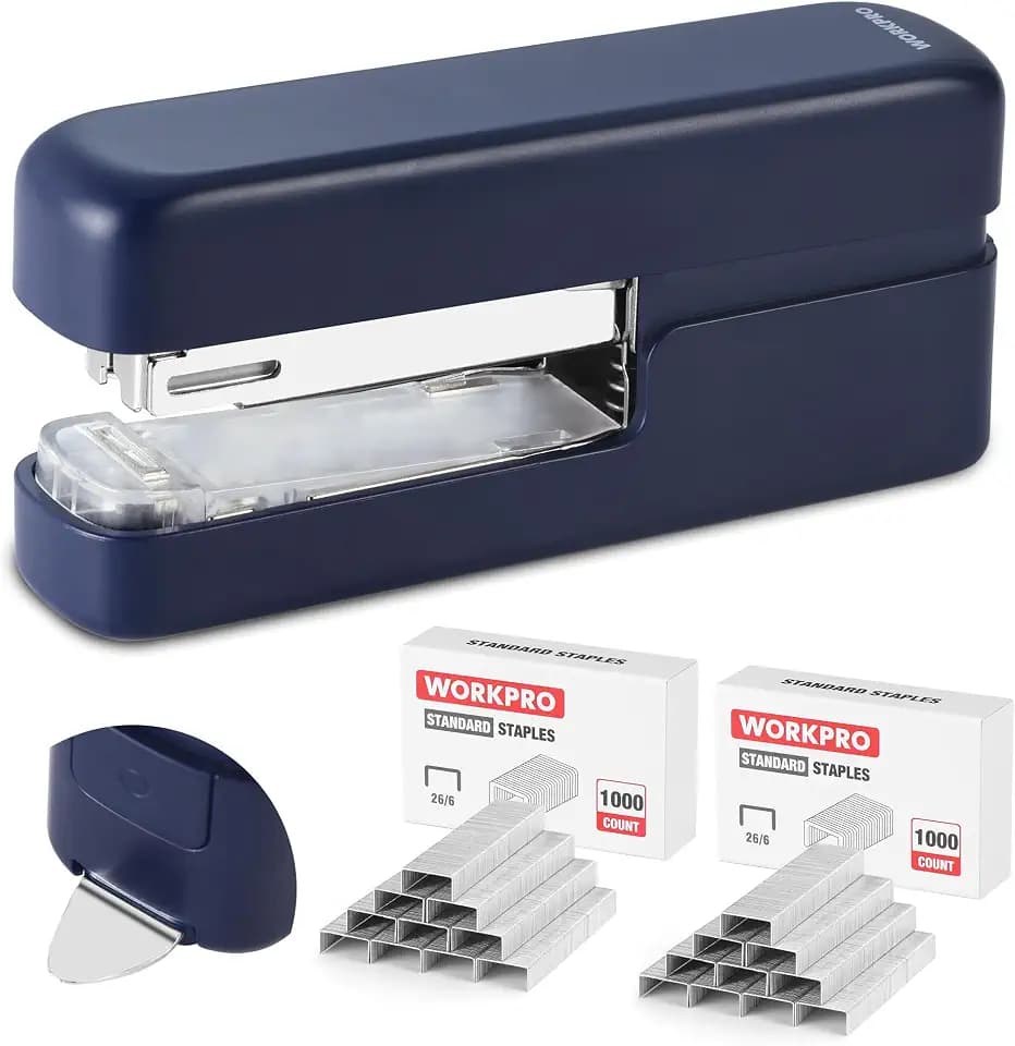 WORKPRO 2-in-1 Stapler with Staples, Blue Flat Clinch Stapler for Desk