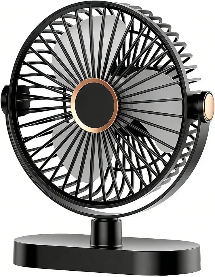 Schreibtischventilator mit Nachtlicht, Tragbarer Mini Ventilator 4000 mAh USB-Akku, 5 Geschwindigkeiten & 720° Drehung Leise Tischventilator Klein Ventilator für Schlafzimmer, Büro, Camping & Küche