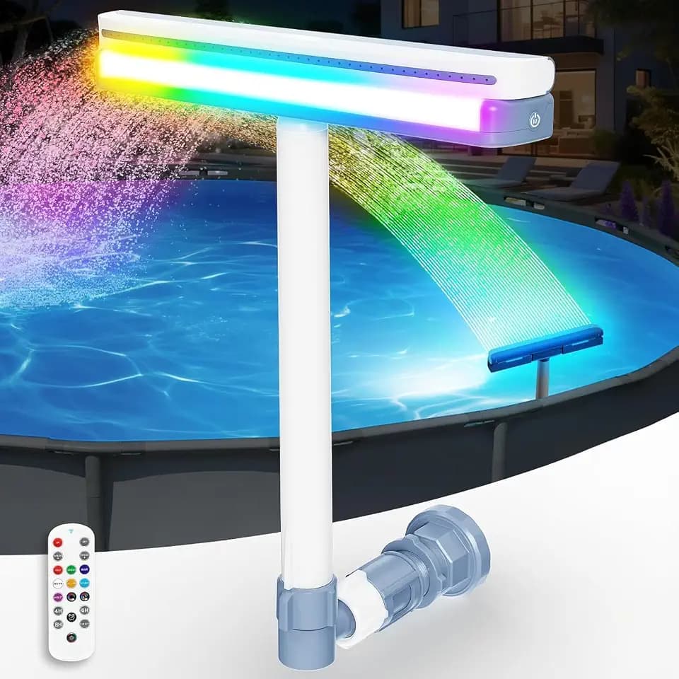KingSom Pool Wasserfall mit LED llich,Wiederaufladbare Springbrunnen Pool Brunnen Wasserfall, mit Fernbedienung & Knöpfen, Wasserfall Pools Für Aufstellpool & Eingegrabene Pools, Pool Fontäne-Violett