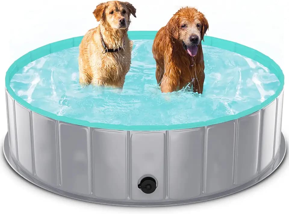 Hundepool fur Große Hunde, Faltbare Hund Schwimmbecken Hundebadewanne, rutschfest Dog Pool Planschbecken für Kinder und Hunde, Hellgrau, 120 x 30 cm
