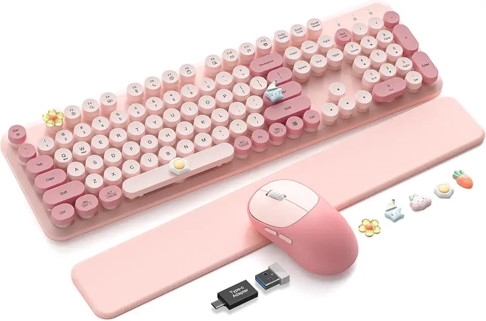Wireless Keyboard and Mouse Combo, Typewriter Keyboard, Magnetic Wrist Rest