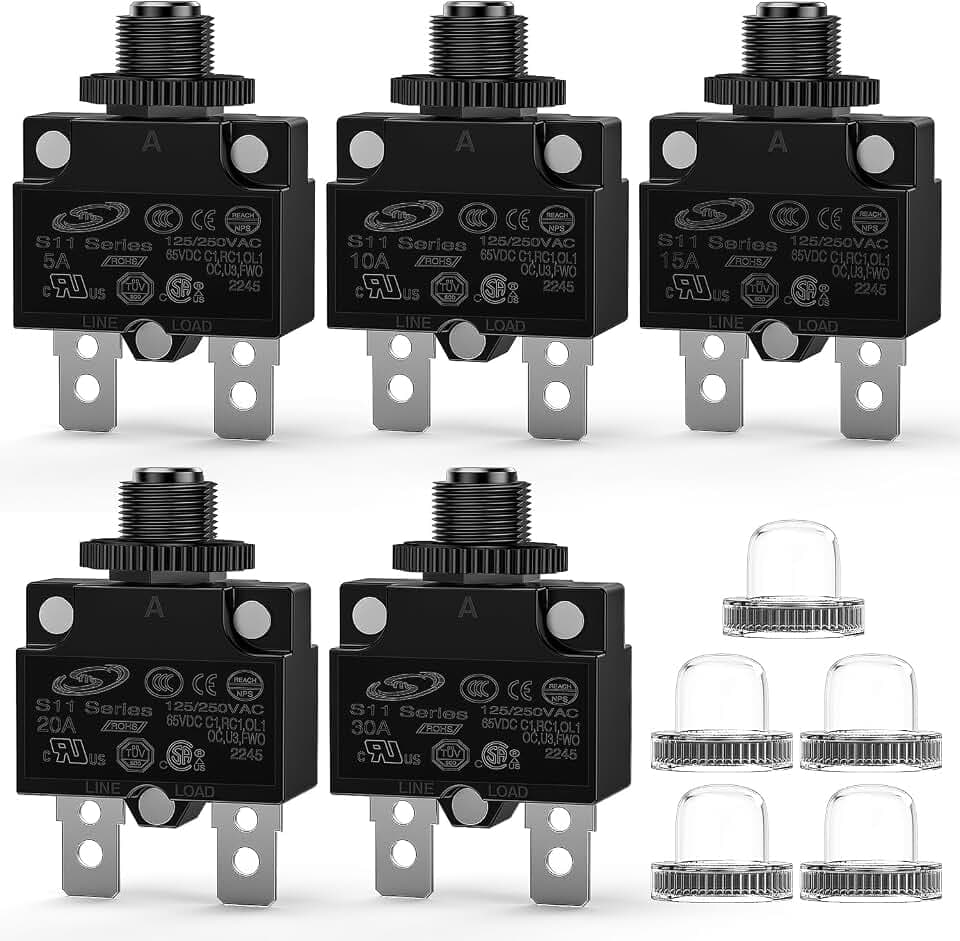 Nilight 5PCS 5/10/15/20/30A Thermal Circuit Breaker 125/250V AC 65V DC