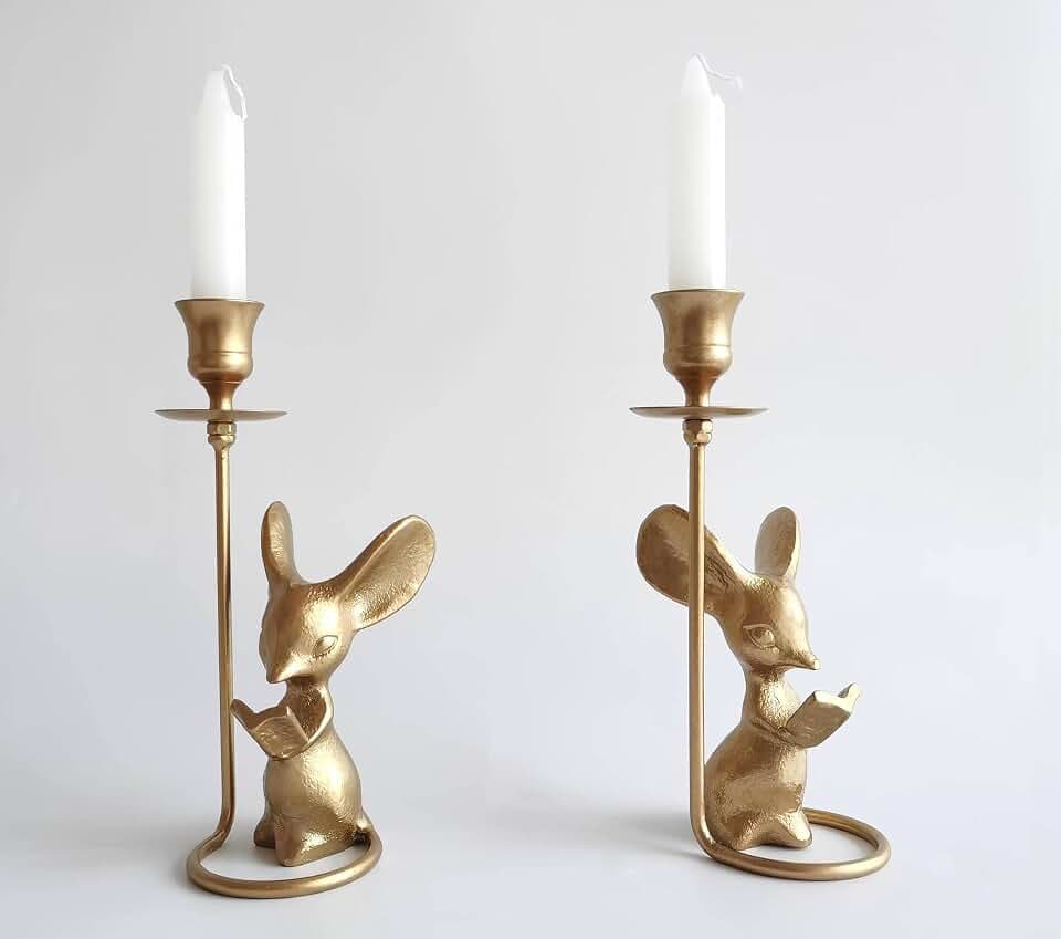 Kerzenhalter mit Maus zum Lesen, kreativer Tier-Kerzenhalter, Tafelaufsatz, Tischdekoration, Kerzenständer, Metall-Kerzenständer, Heimdekoration