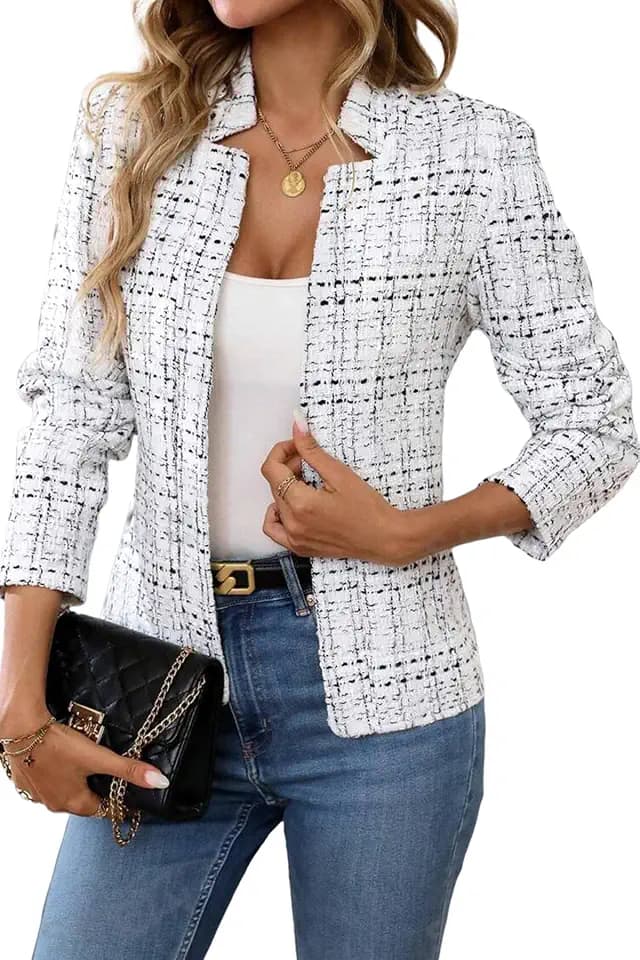 ELLEVEN Womens' Tweed Open Front Blazer