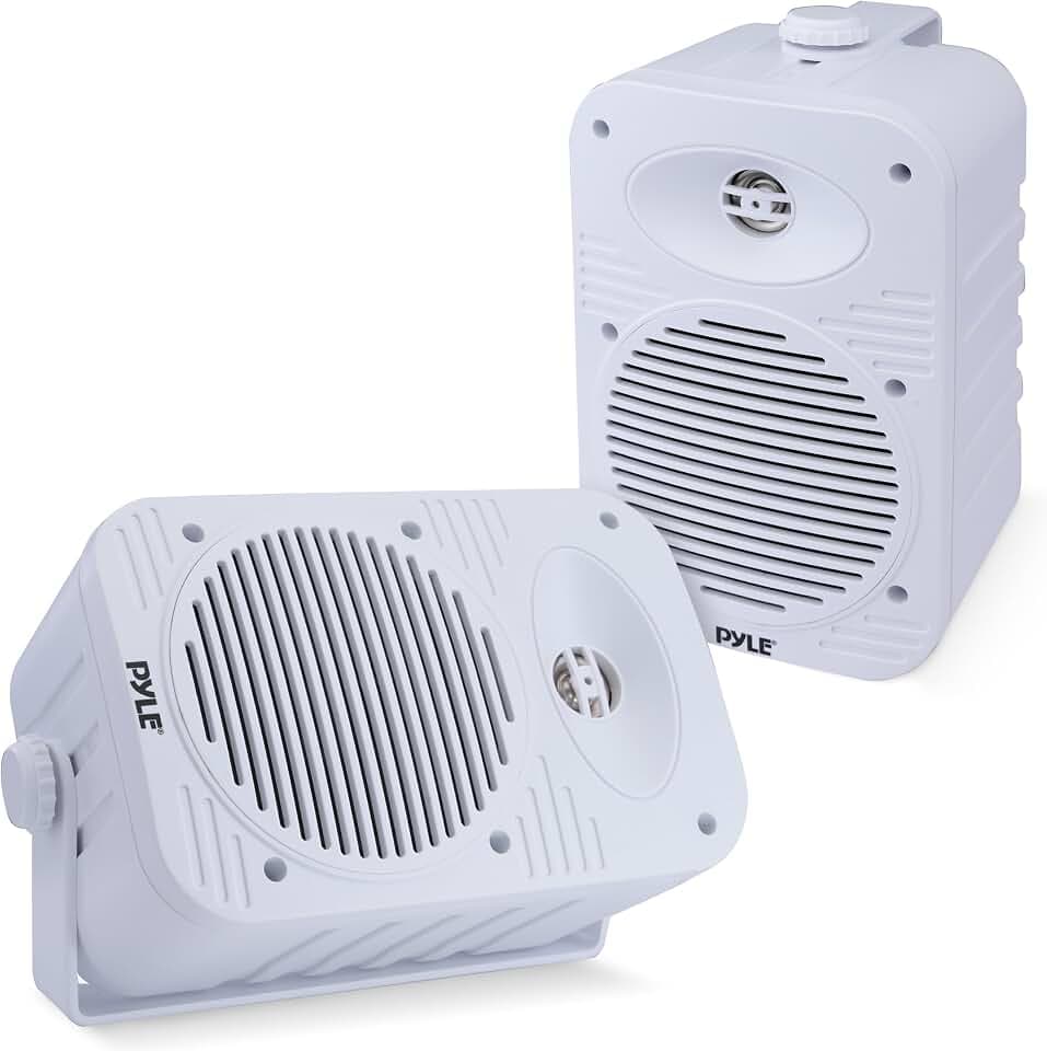 Pyle Lautsprecher Set Outdoor Indoor – 500W 4” 2-Wege Boxen wasserdicht Full Range Stereo Sound, Wetterfest für Boot, Terrasse, Pool Wired Lautsprecherboxen Weiß