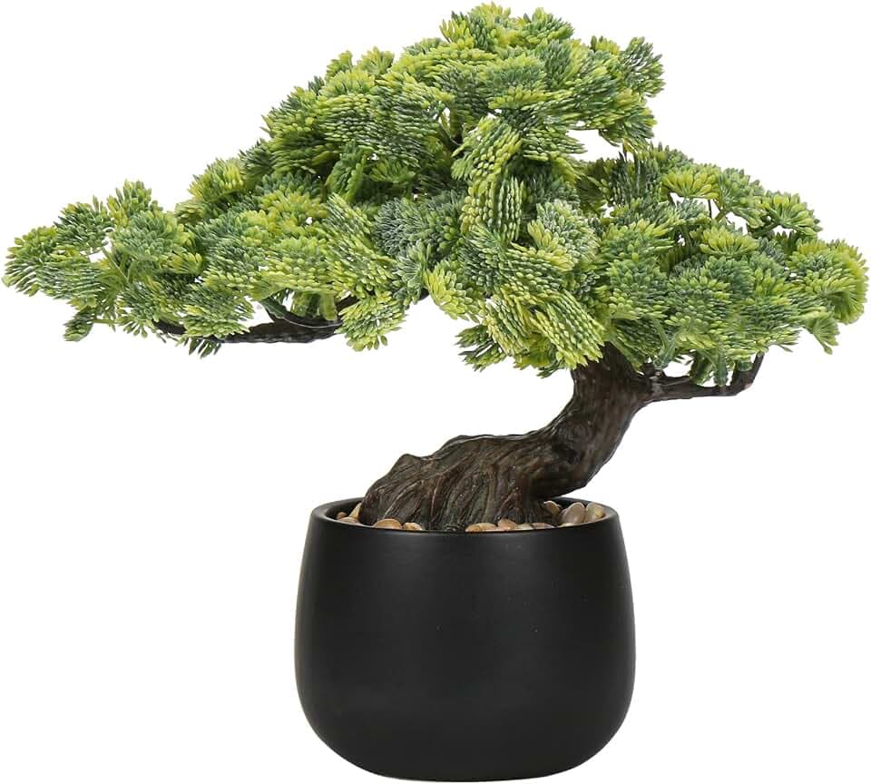 Künstlicher Bonsai-Baum, Wacholder, künstliche Pflanzen, Dekoration mit schwarzen Keramiktöpfen für Zuhause, Tisch, Büro, Schreibtisch, Badezimmer, Regal, Wohnzimmer, Bauernhaus-Dekorationen