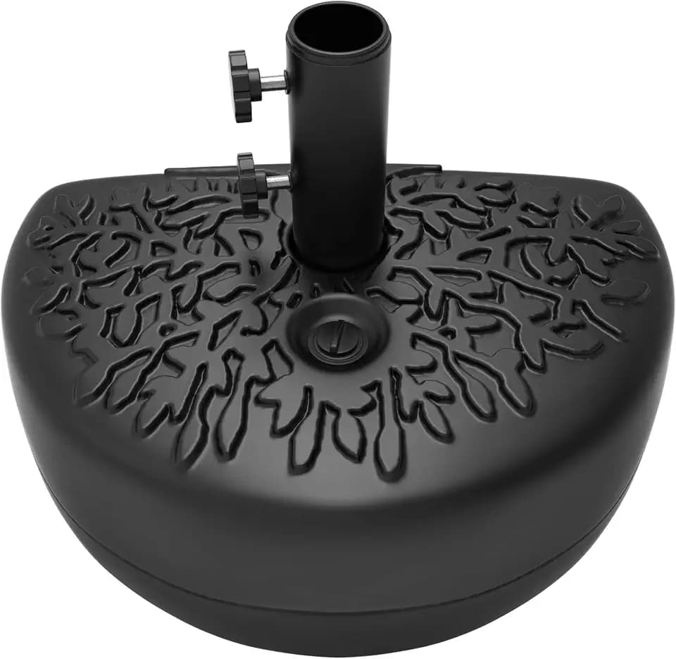Half Round Umbrella Base - 34lb Fillable Freestanding Semicircle Umbrella Stand for Outdoor Use on Patios, Balconies or Decks by Pure Garden (Black)