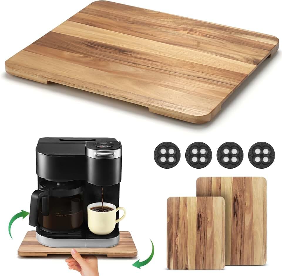 Appliance Slider 360° Rolling Tray for Countertop Coffee Maker Mat, Acacia
