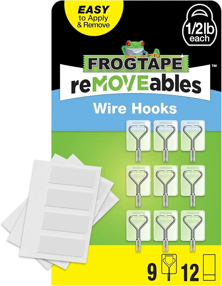 FrogTape reMOVEables Damage Free Adhesive Hook, Small, Clear, 9 Pack