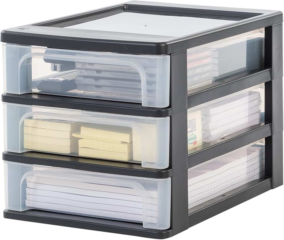 Iris Ohyama, Schreibtisch Organizer, 3 Schubladen A4, Schwarz, OCH-2030